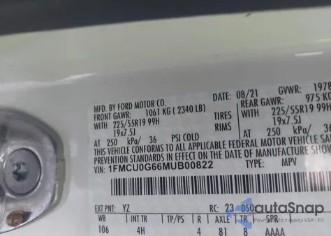 2021 Ford Escape Se from USA, damaged, VIN 1FMCU0G66MUB00822